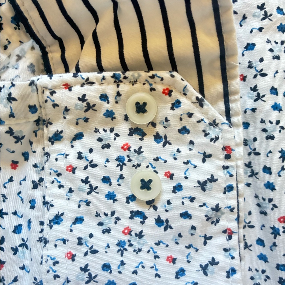 Denim & Flower Men's Casual Floral Shirt - White with Blue and Red XL - Picture 7 of 9